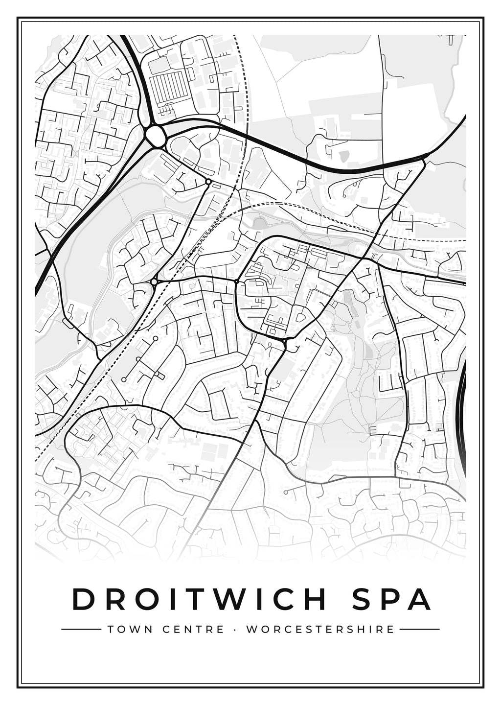 Street map poster of Droitwich Spa town centre, Worcestershire