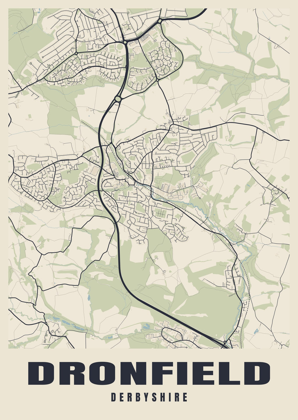 Street map poster of Dronfield, Derbyshire