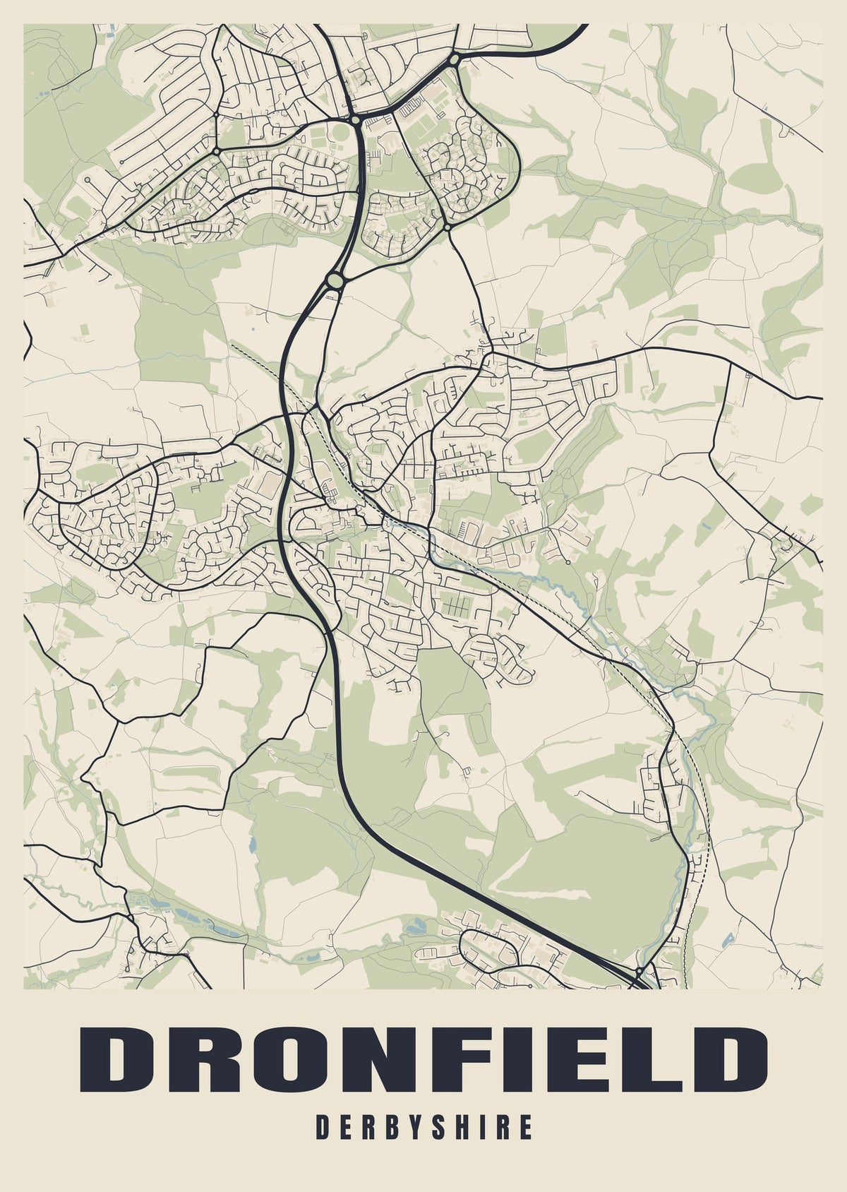 Street map poster of Dronfield, Derbyshire