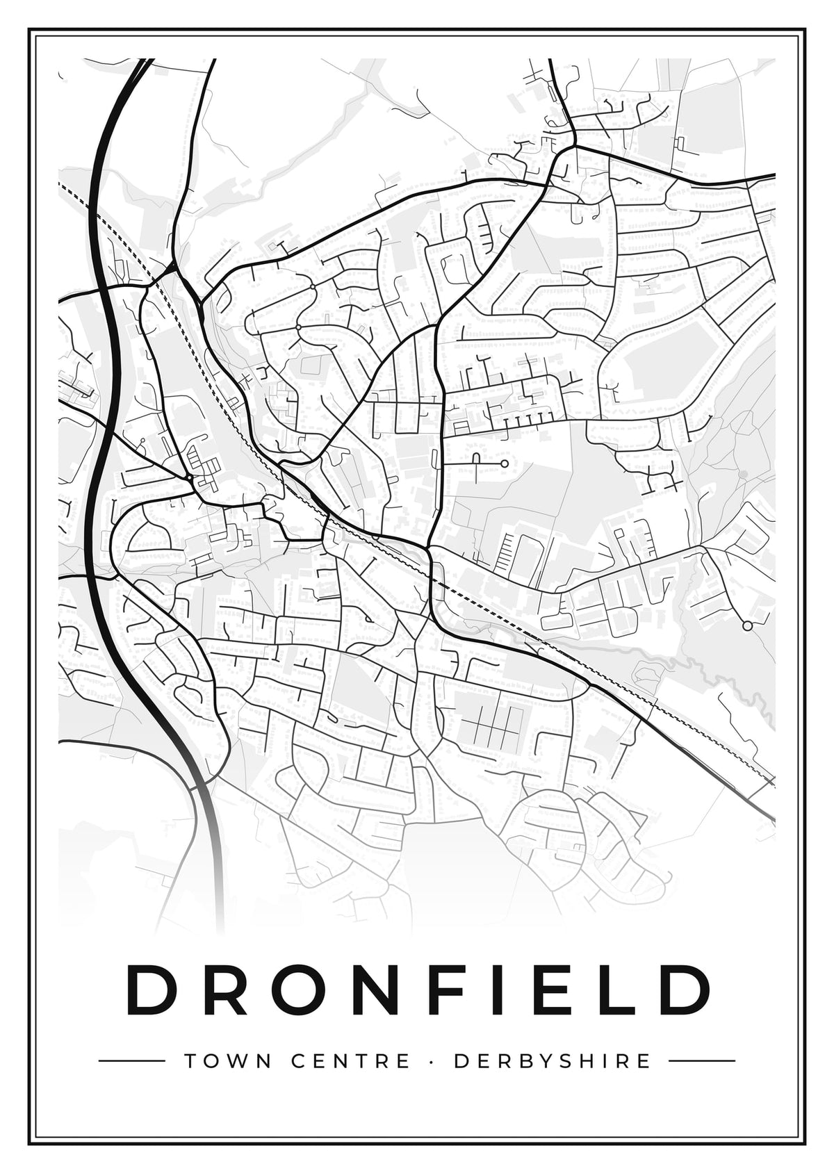 Street map poster of Dronfield town centre, Derbyshire
