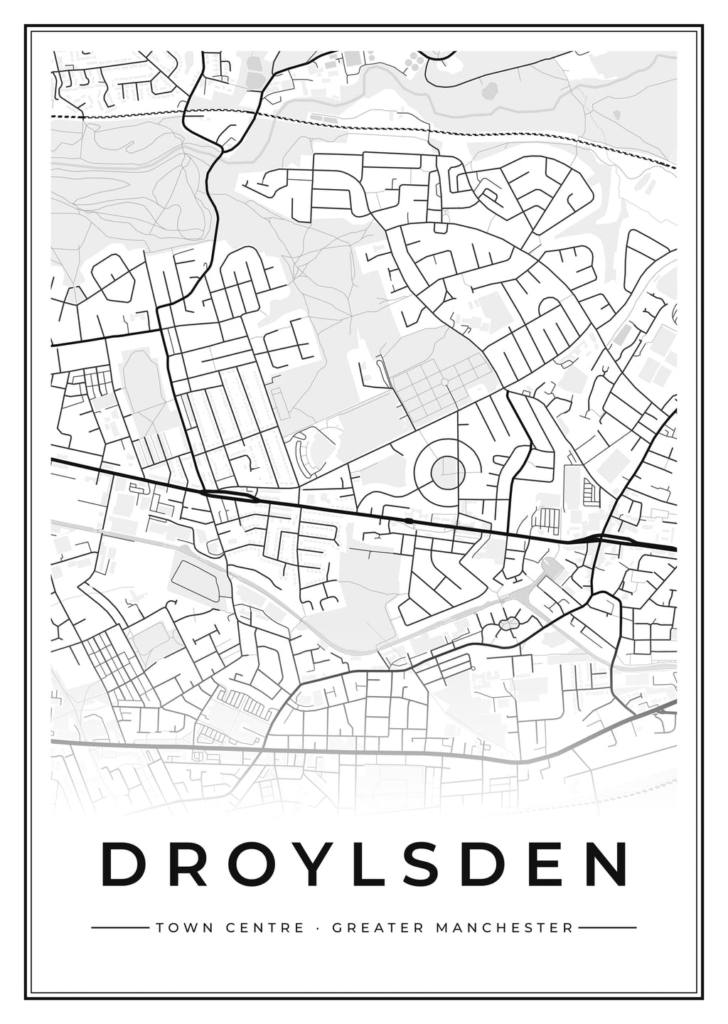 Street map poster of Droylsden town centre, Greater Manchester