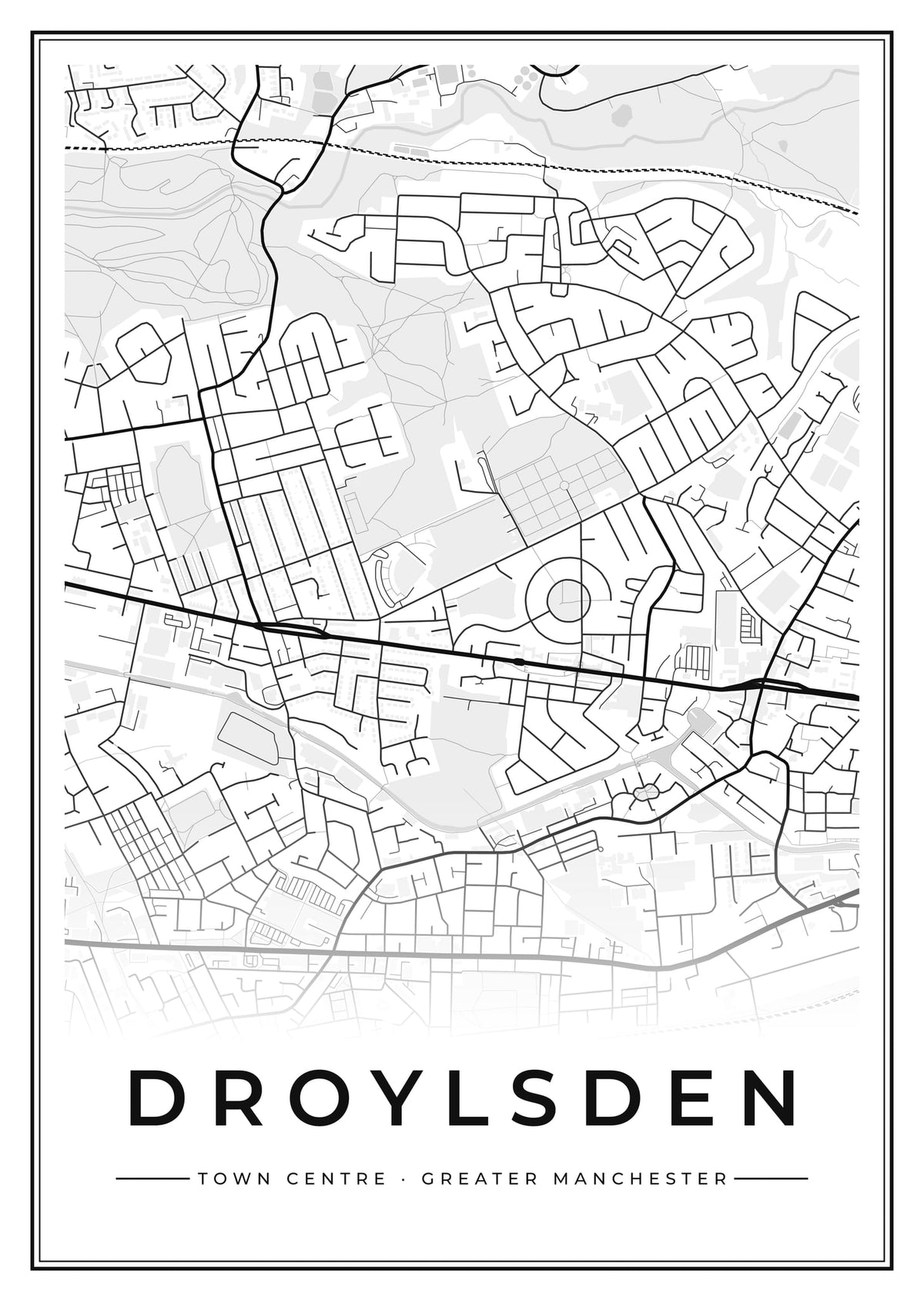 Street map poster of Droylsden town centre, Greater Manchester