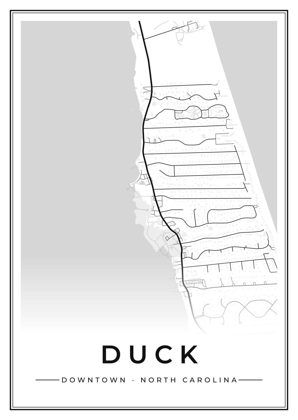 Street map poster of downtown Duck, North Carolina