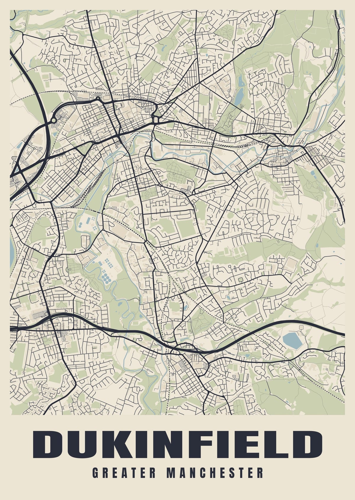 Street map poster of Dukinfield, Greater Manchester
