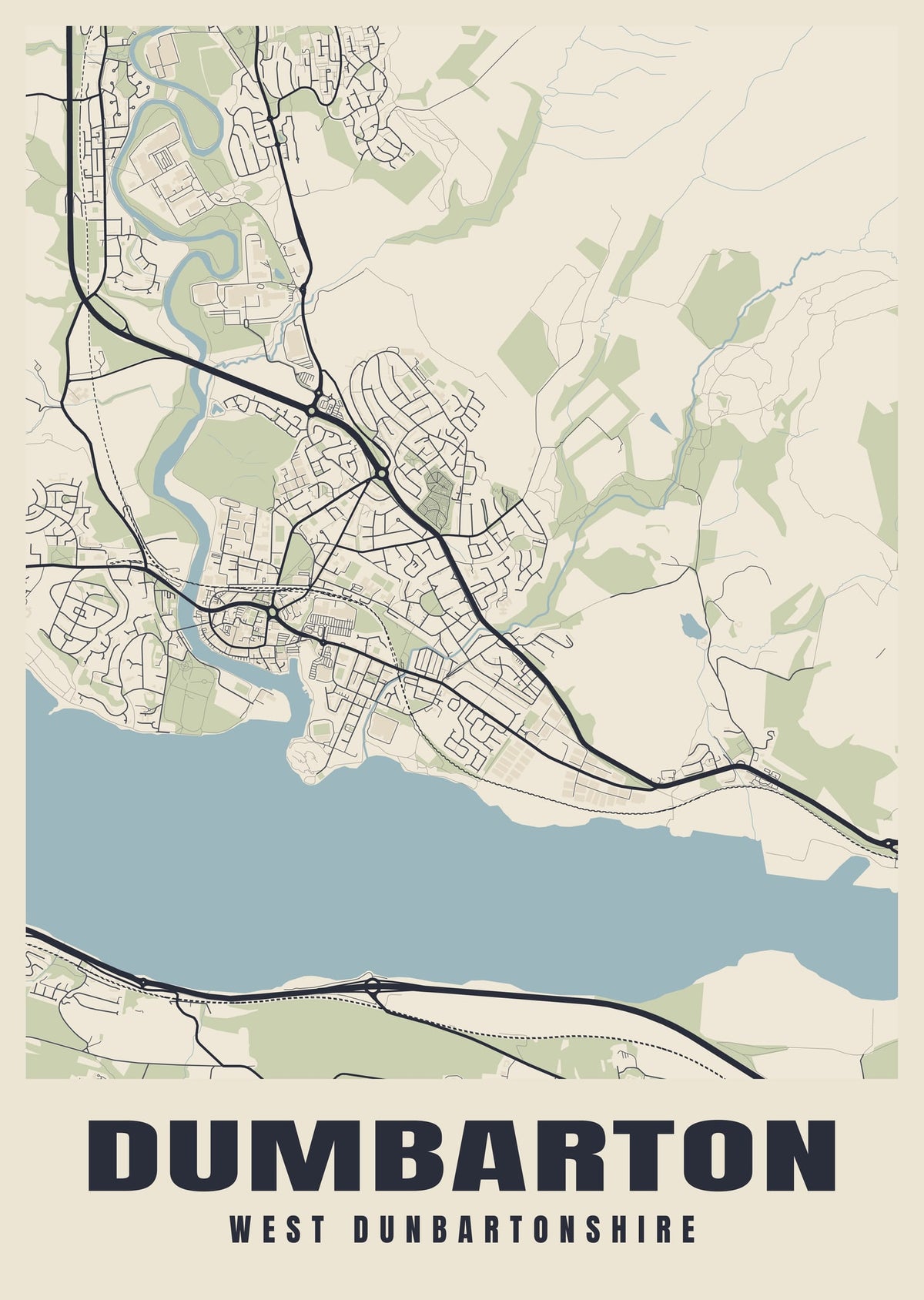 Street map poster of Dumbarton, West Dunbartonshire