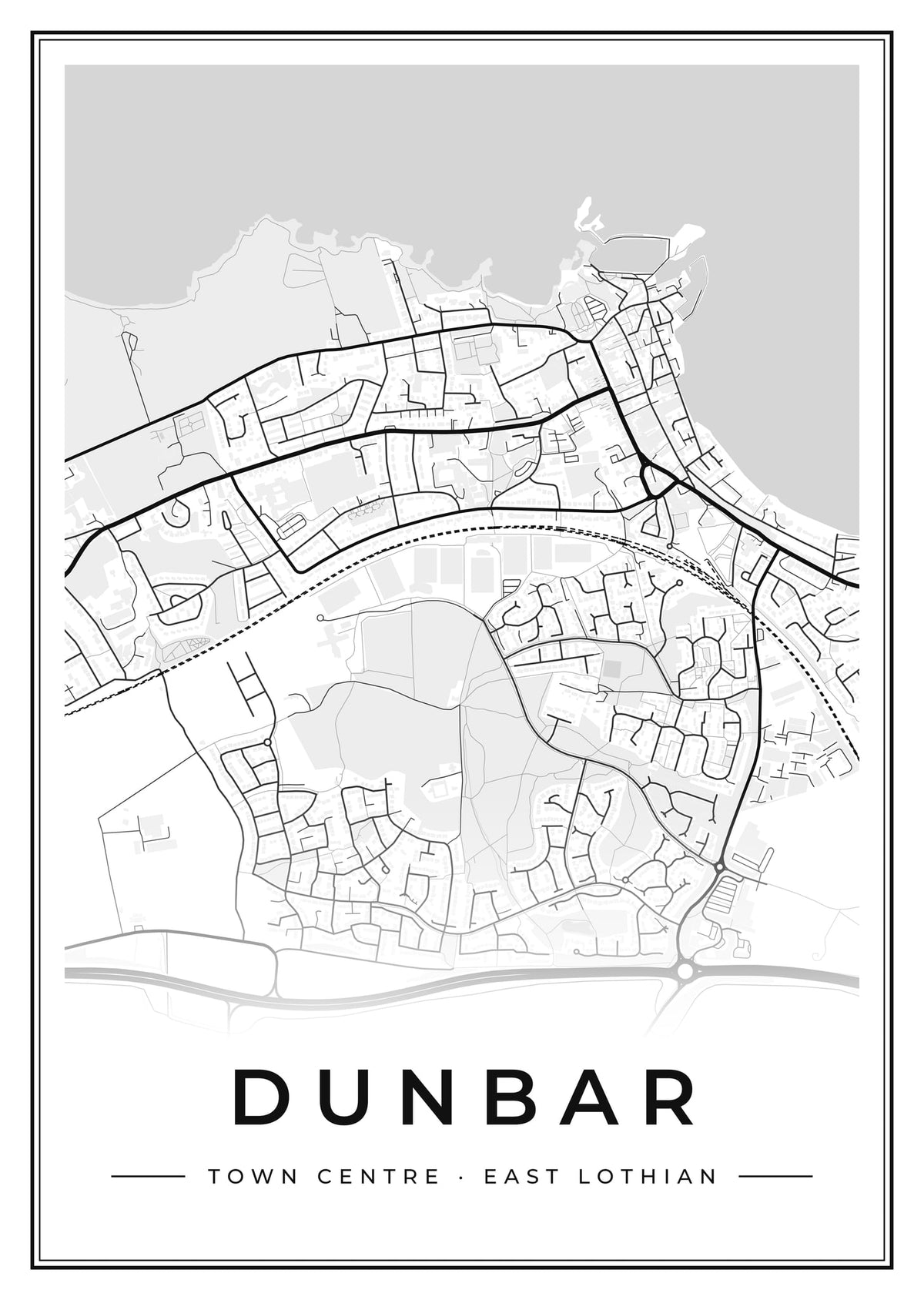 Street map poster of Dunbar town centre, East Lothian
