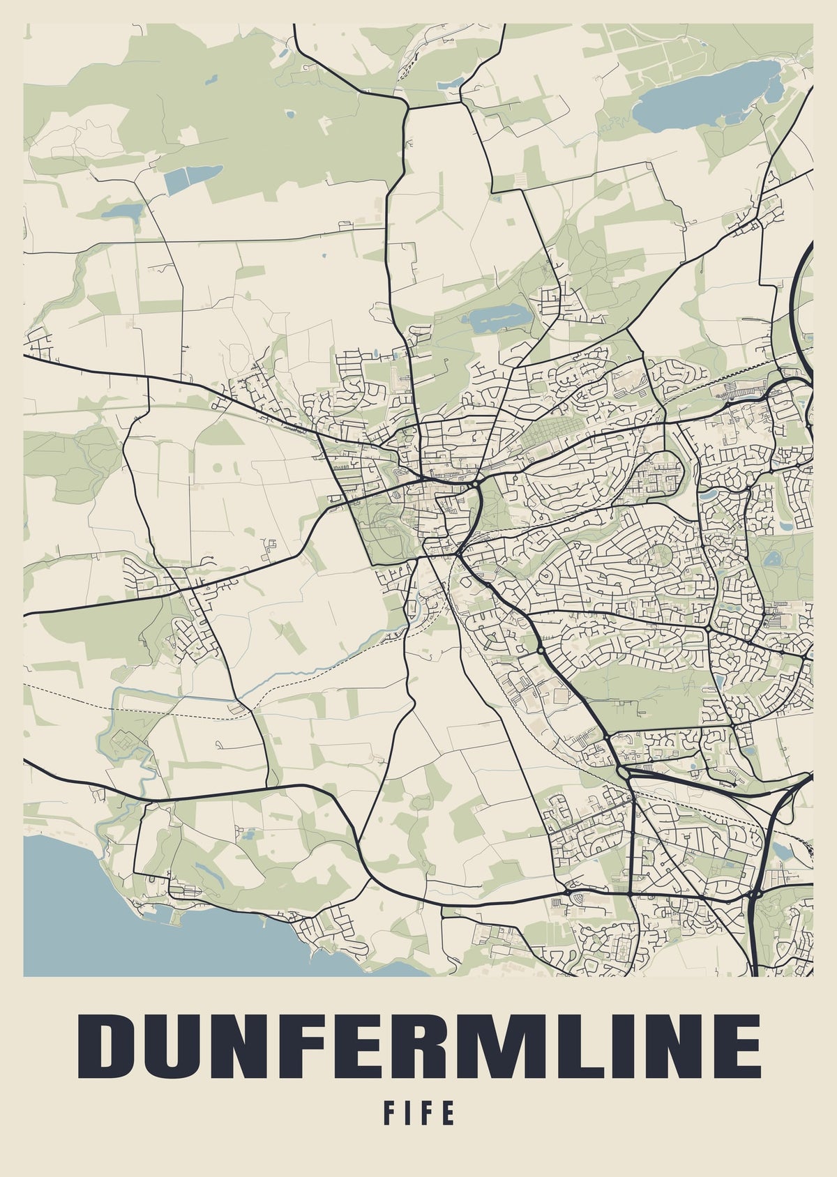 Street map poster of Dunfermline, Fife