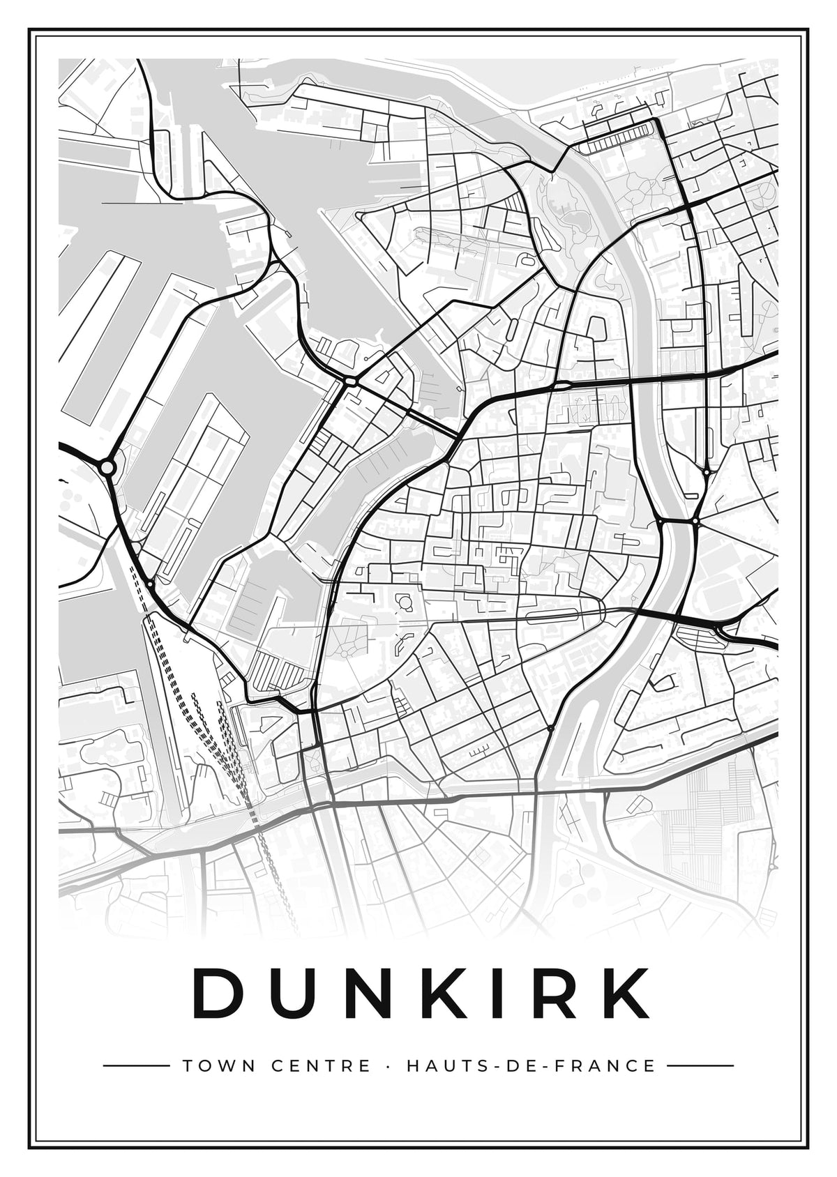Street map poster of Dunkirk town centre, Hauts-de-France