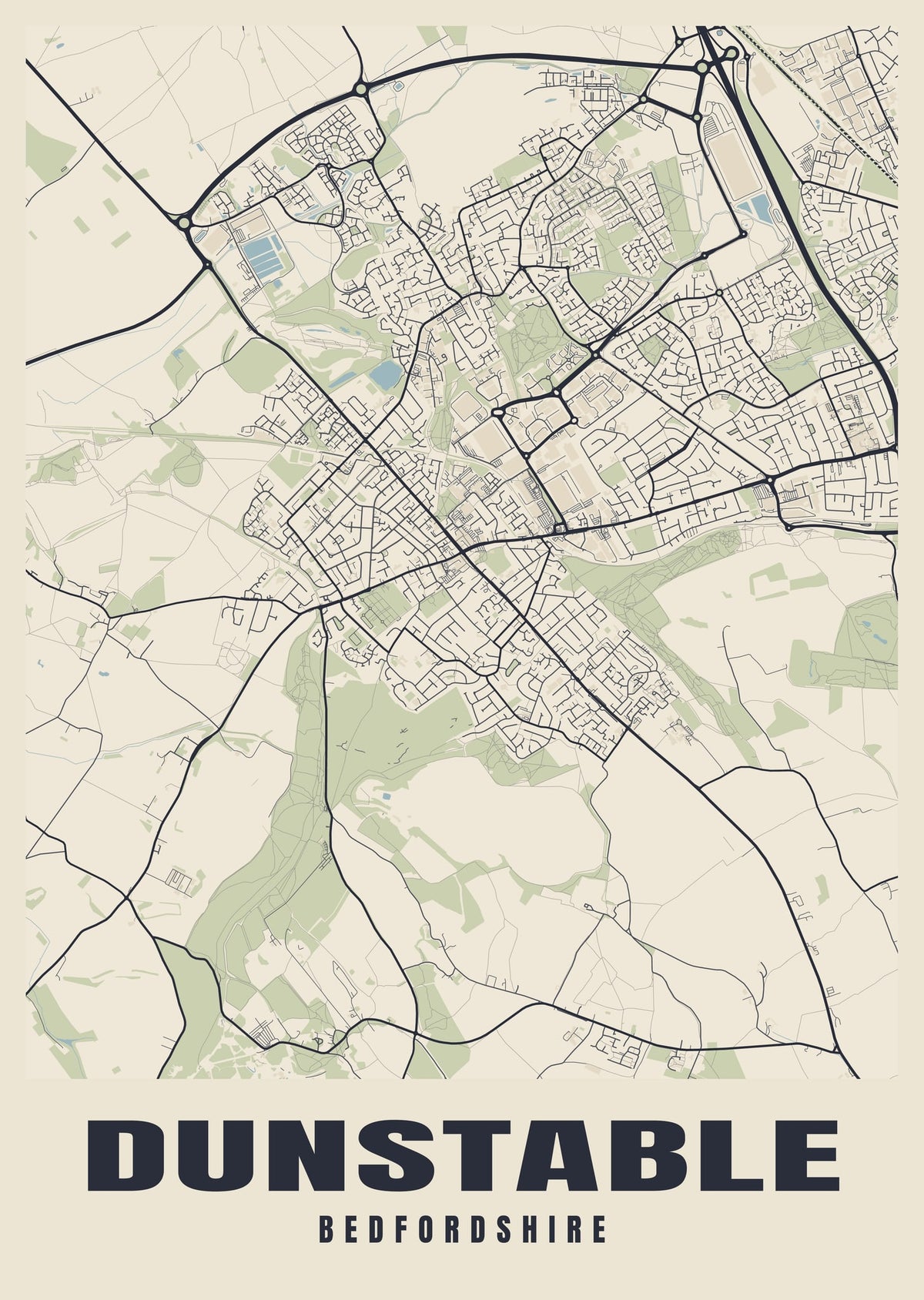 Street map poster of Dunstable, Bedfordshire