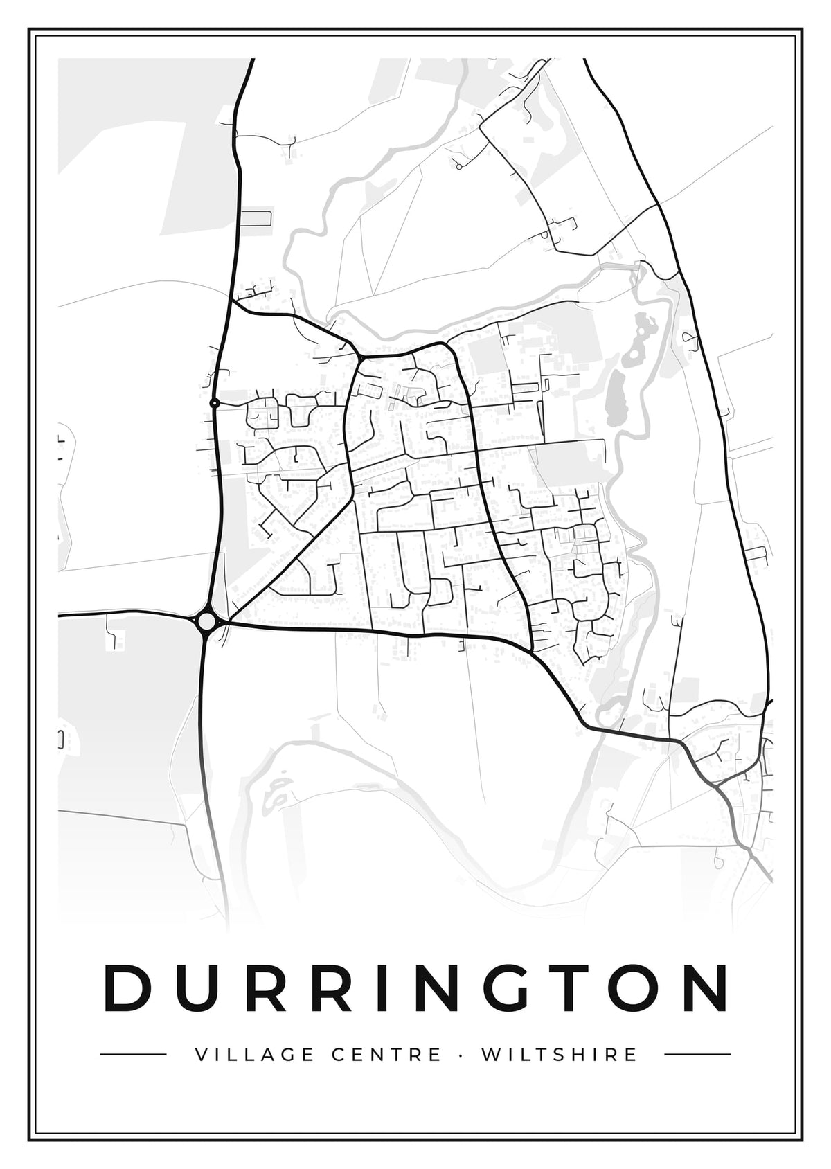 Street map poster of Durrington village centre, Wiltshire