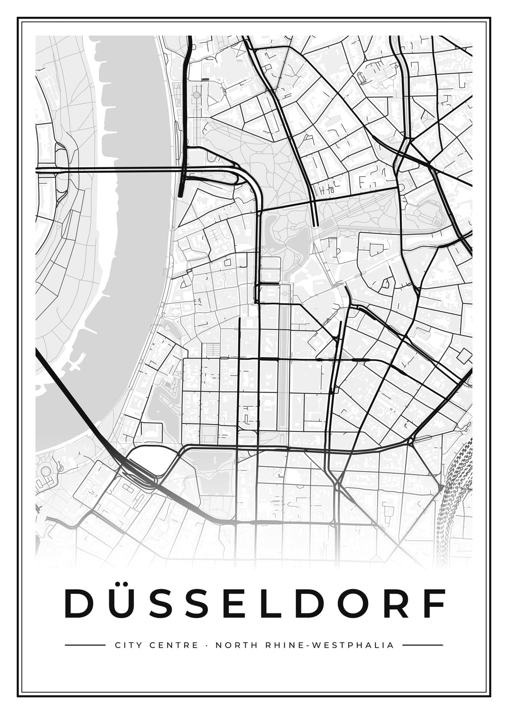 Street map poster of Düsseldorf city centre, North Rhine-Westphalia