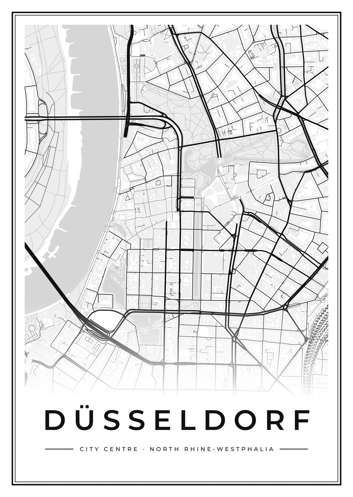 Street map poster of Düsseldorf city centre, North Rhine-Westphalia