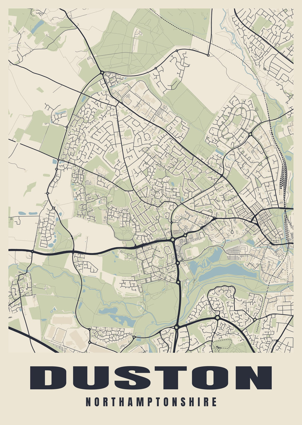 Street map poster of Duston, Northamptonshire