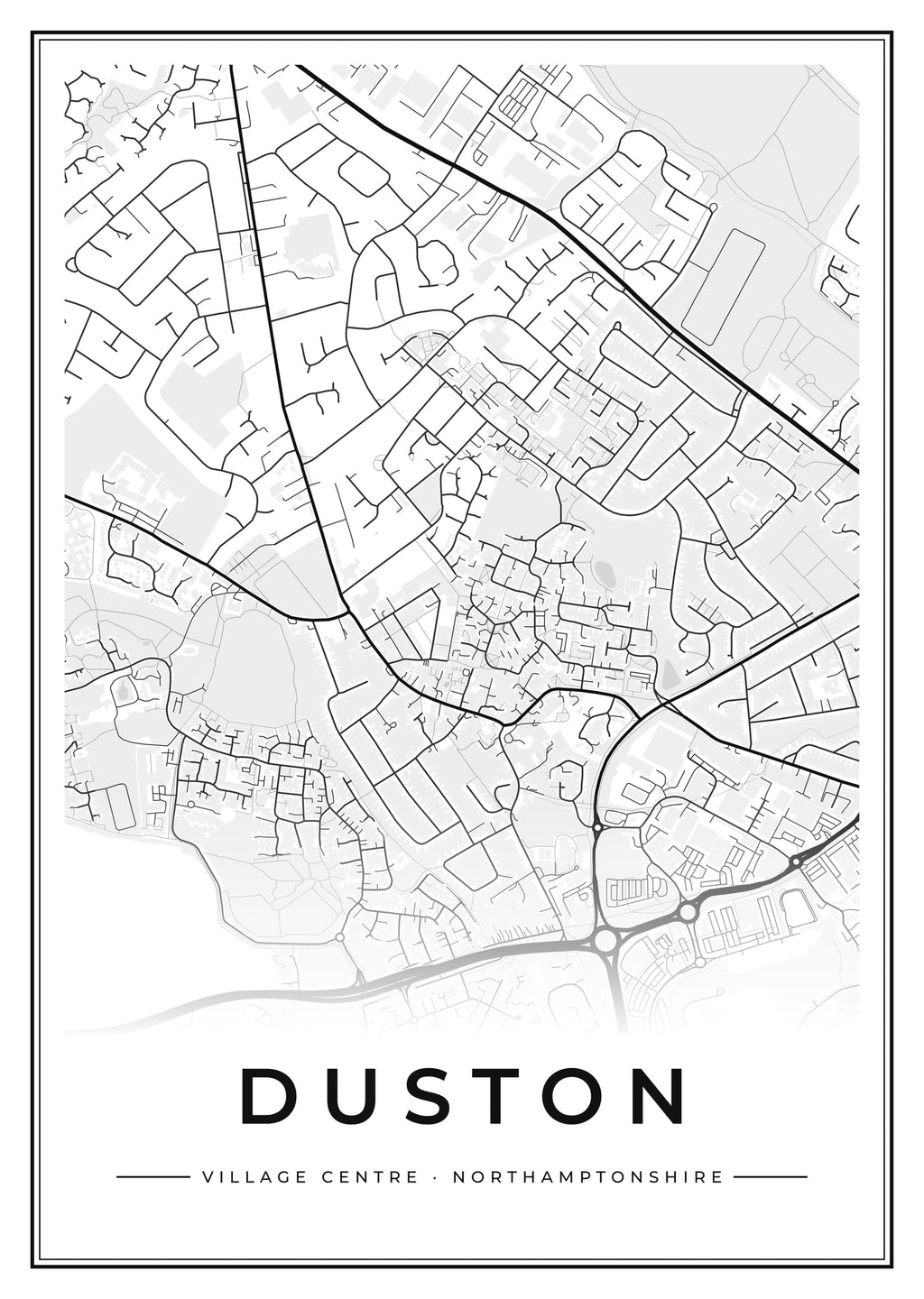 Street map poster of Duston village centre, Northamptonshire