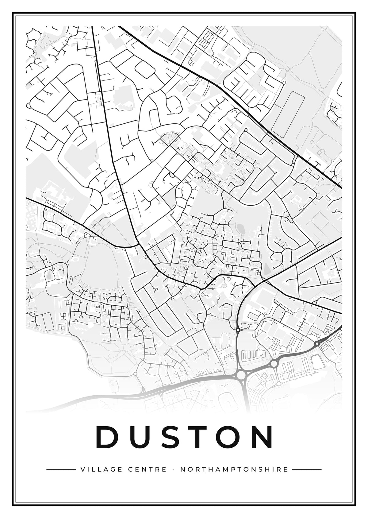 Street map poster of Duston village centre, Northamptonshire