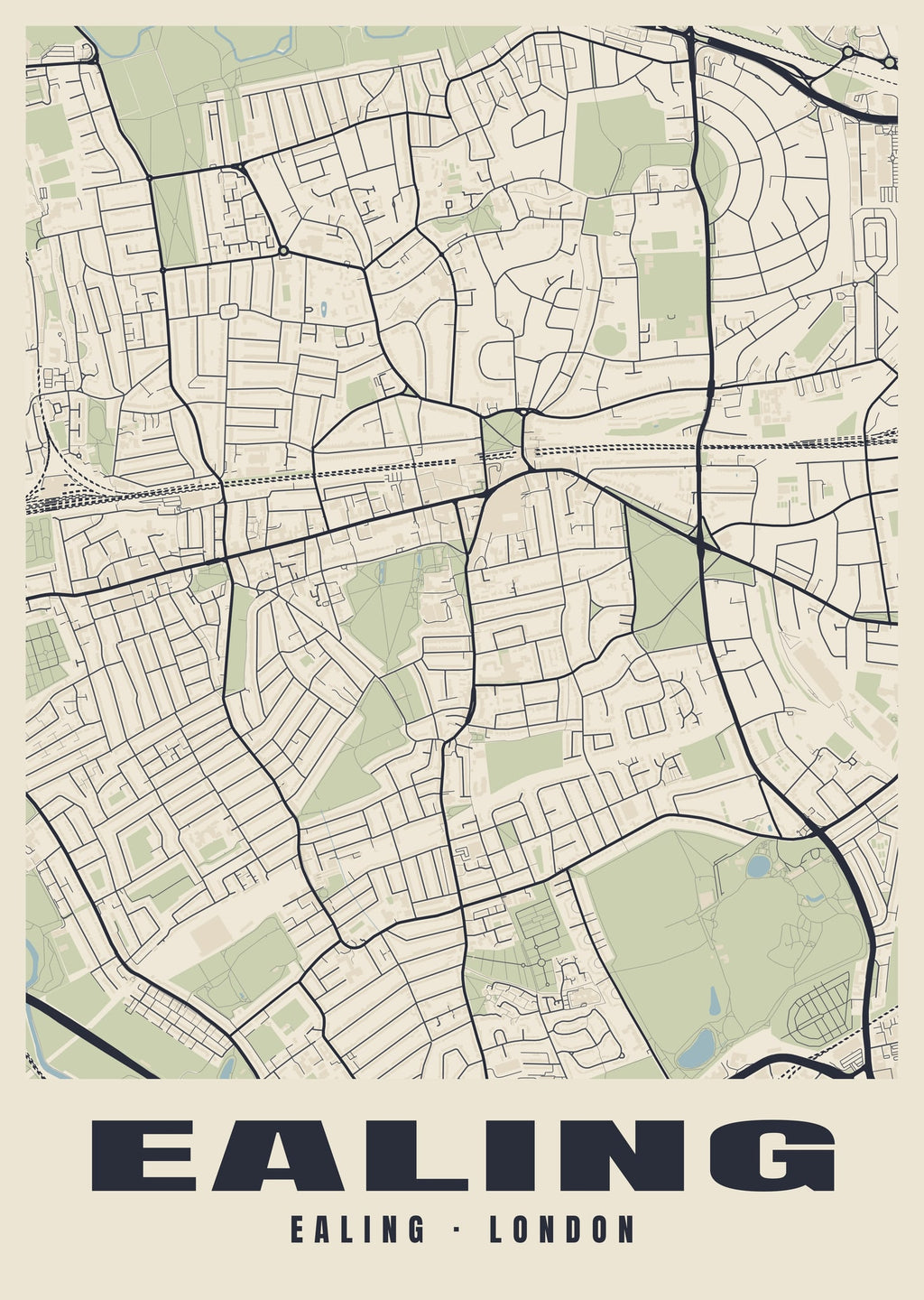 Heritage street map poster of Ealing, Ealing, London
