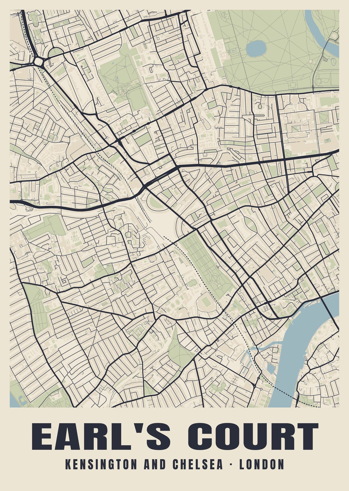 Heritage street map poster of Earl's Court, Kensington and Chelsea, London