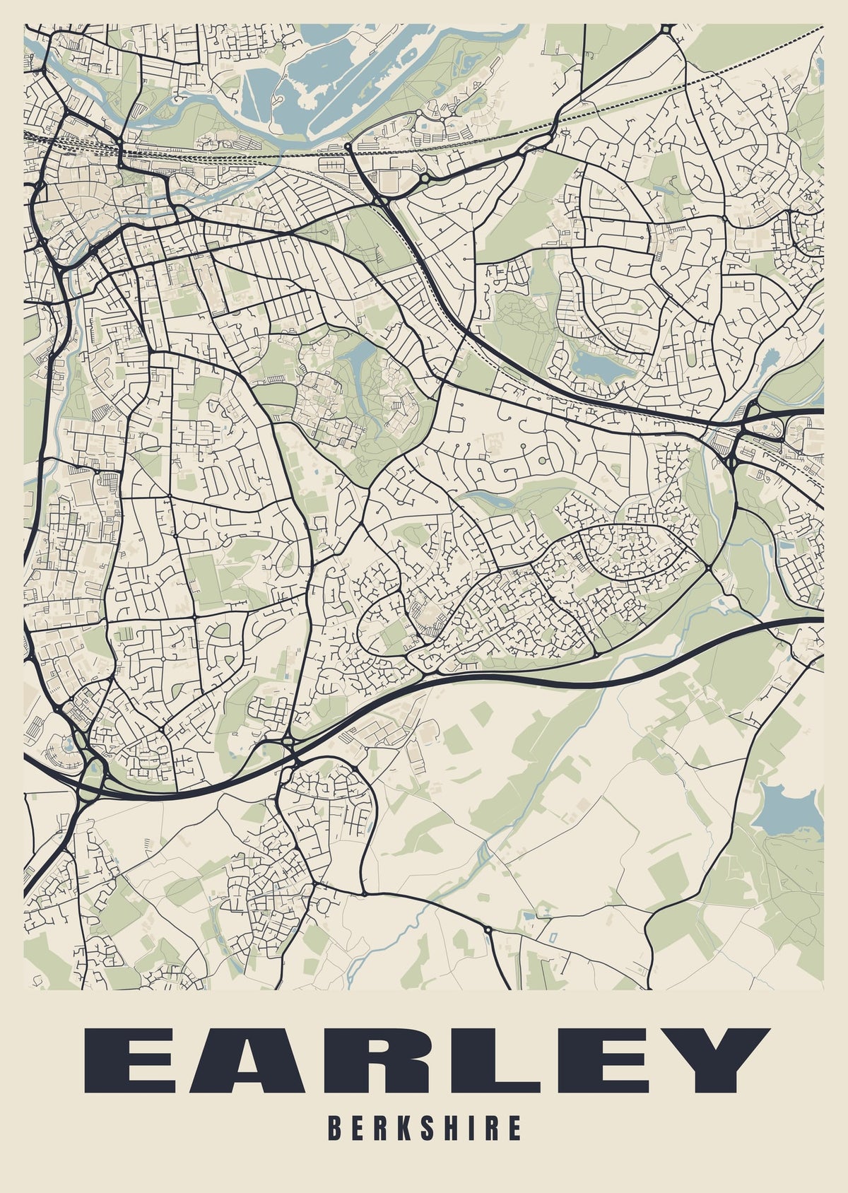 Street map poster of Earley, Berkshire
