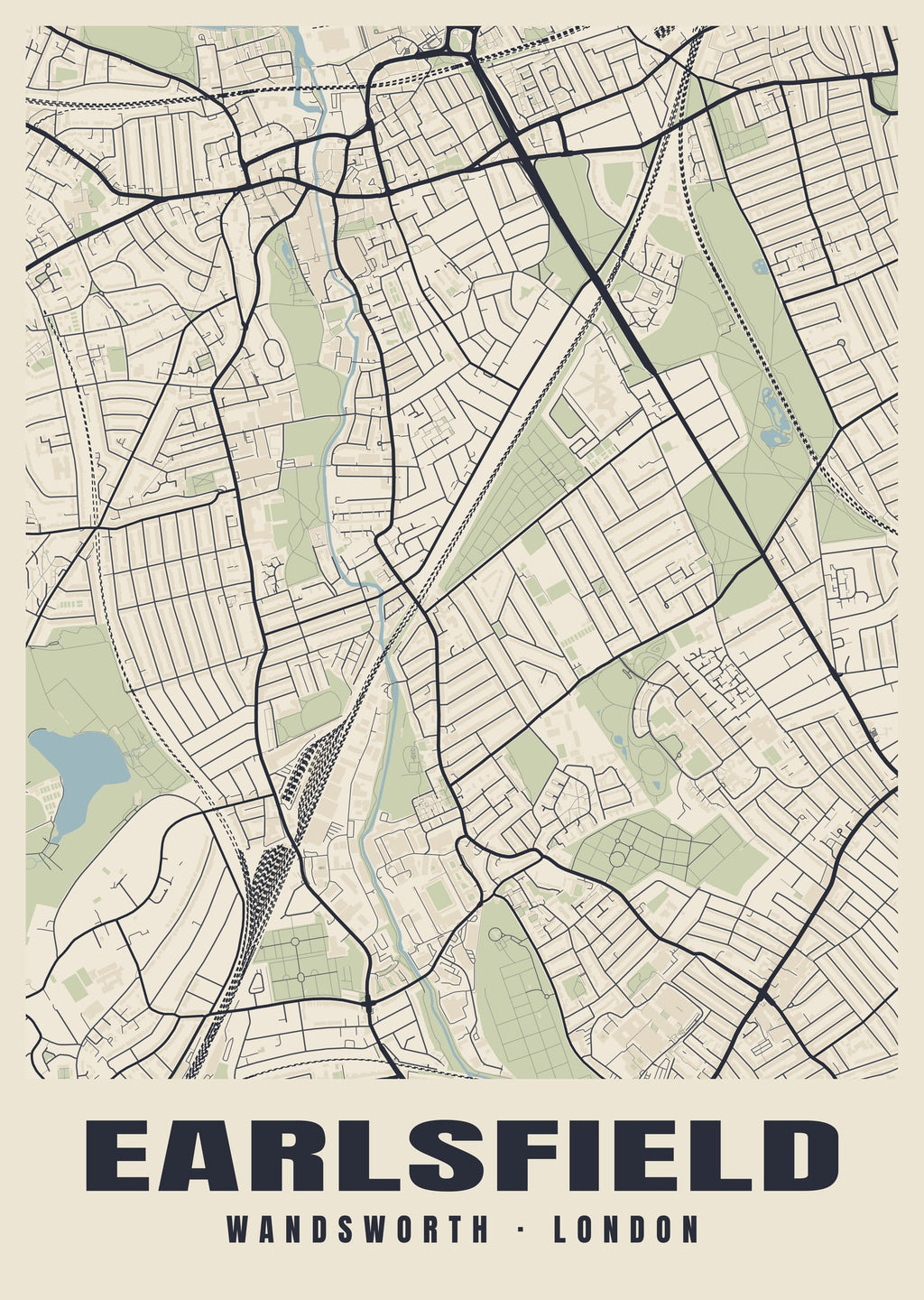 Heritage street map poster of Earlsfield, Wandsworth, London