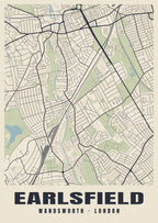 Heritage street map poster of Earlsfield, Wandsworth, London