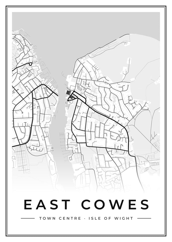 East Cowes Town Centre Street Map Poster