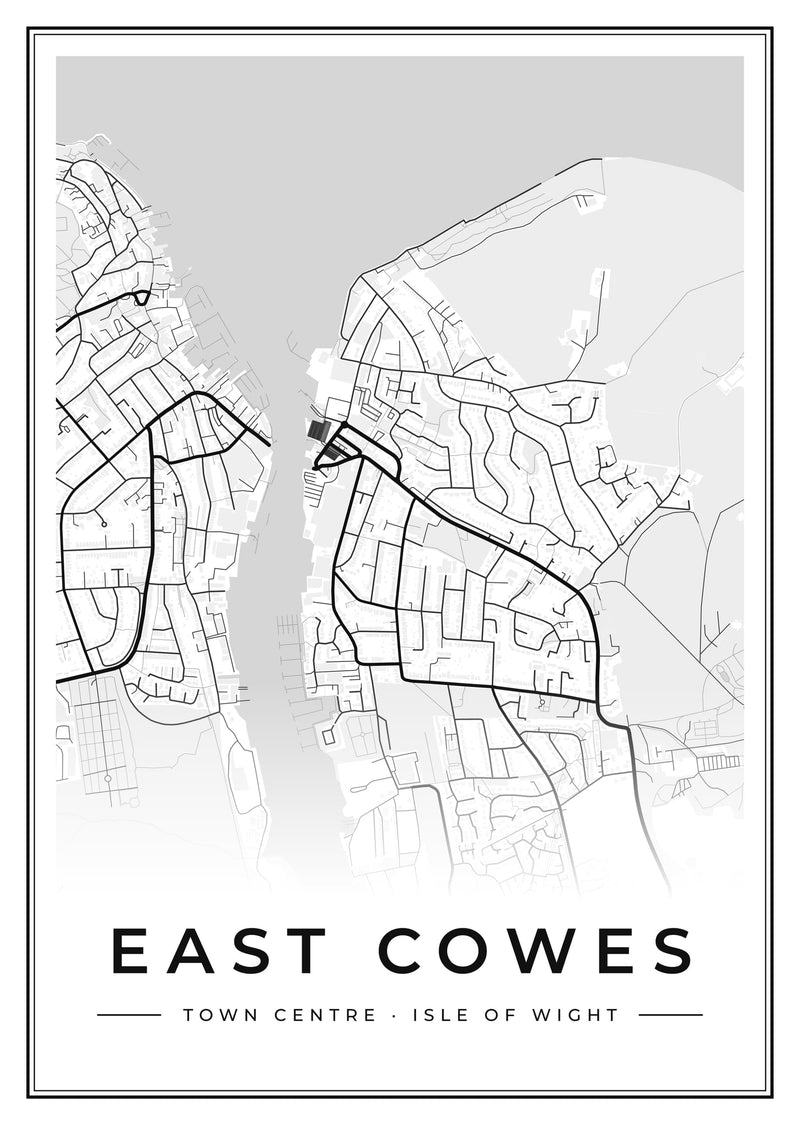East Cowes Town Centre Street Map Poster
