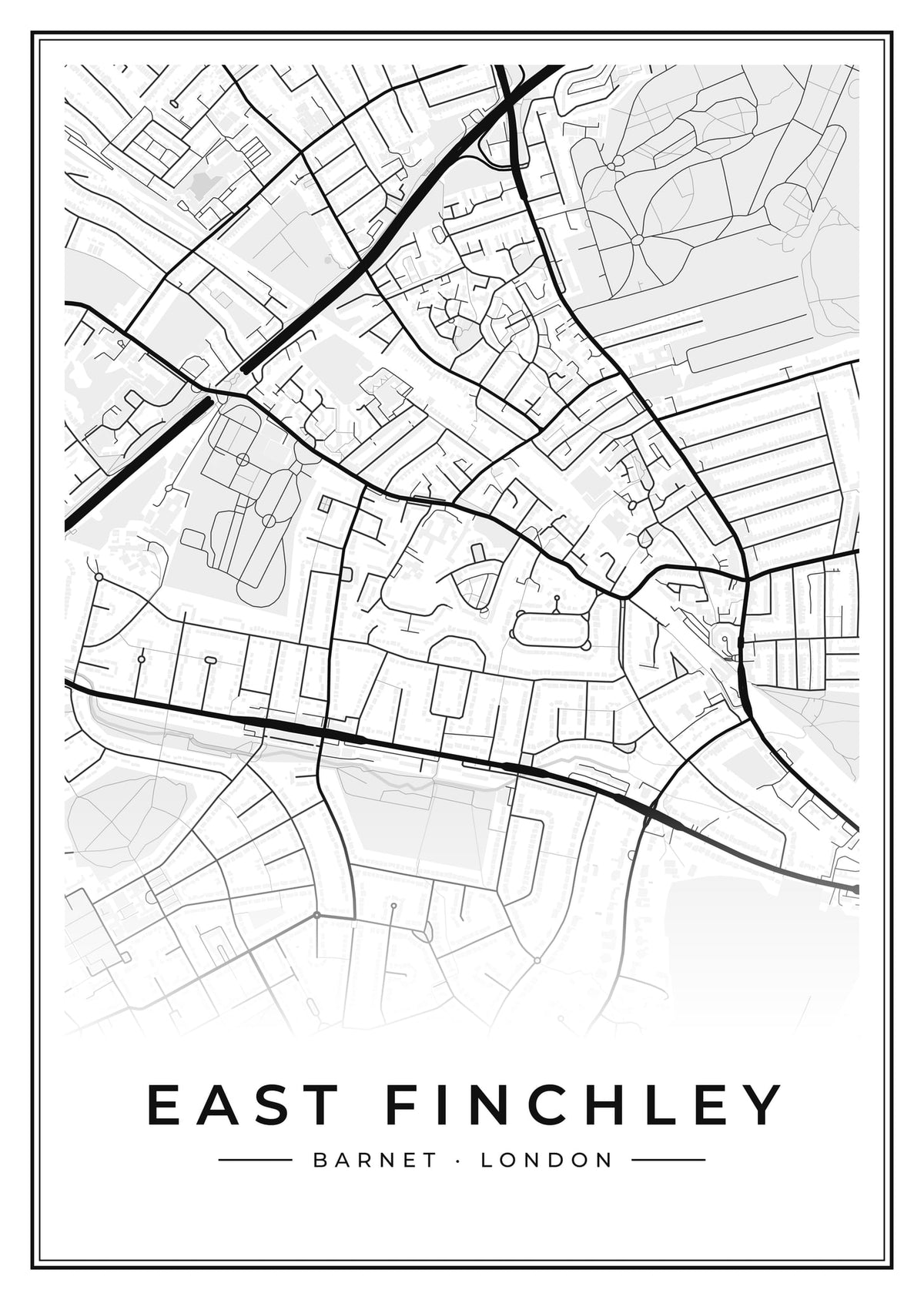 Street map poster of East Finchley, Barnet, London