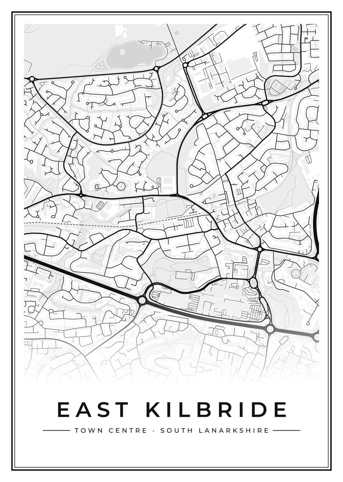 Street map poster of East Kilbride town centre, South Lanarkshire