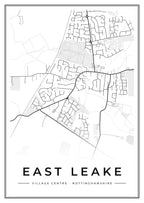 Street map poster of East Leake village centre, Nottinghamshire