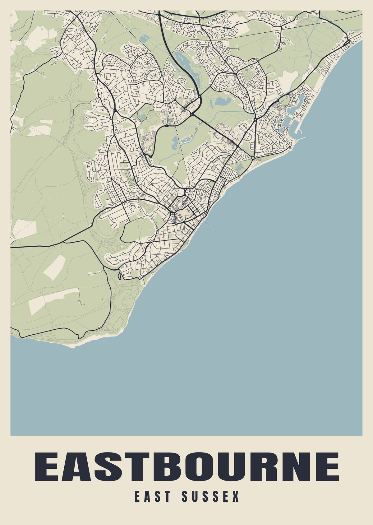 Street map poster of Eastbourne, East Sussex