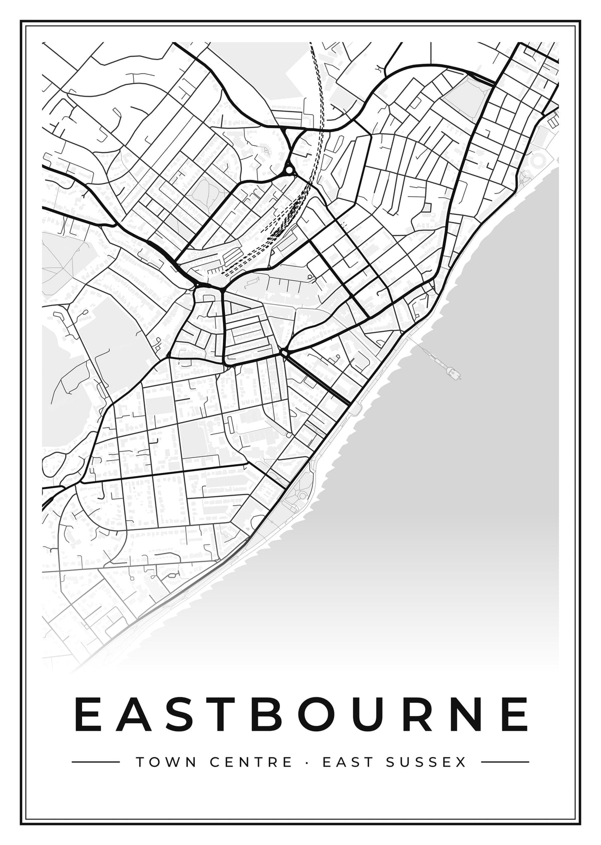 Street map poster of Eastbourne town centre, East Sussex