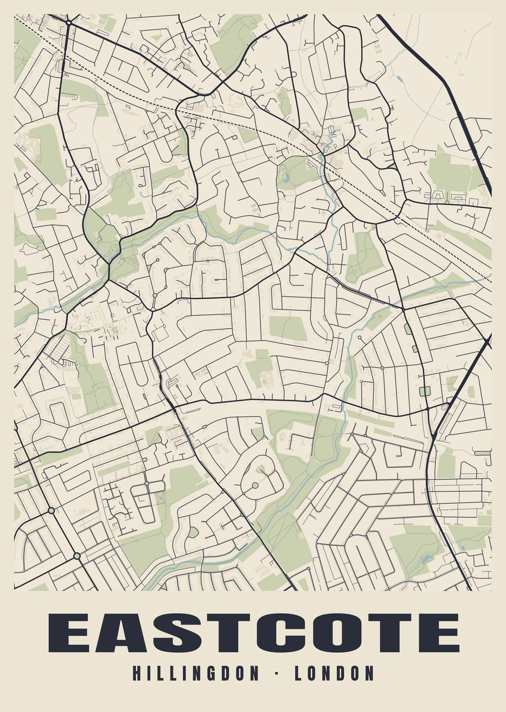Heritage street map poster of Eastcote, Hillingdon, London