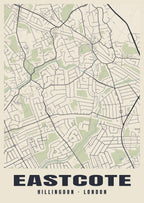 Heritage street map poster of Eastcote, Hillingdon, London