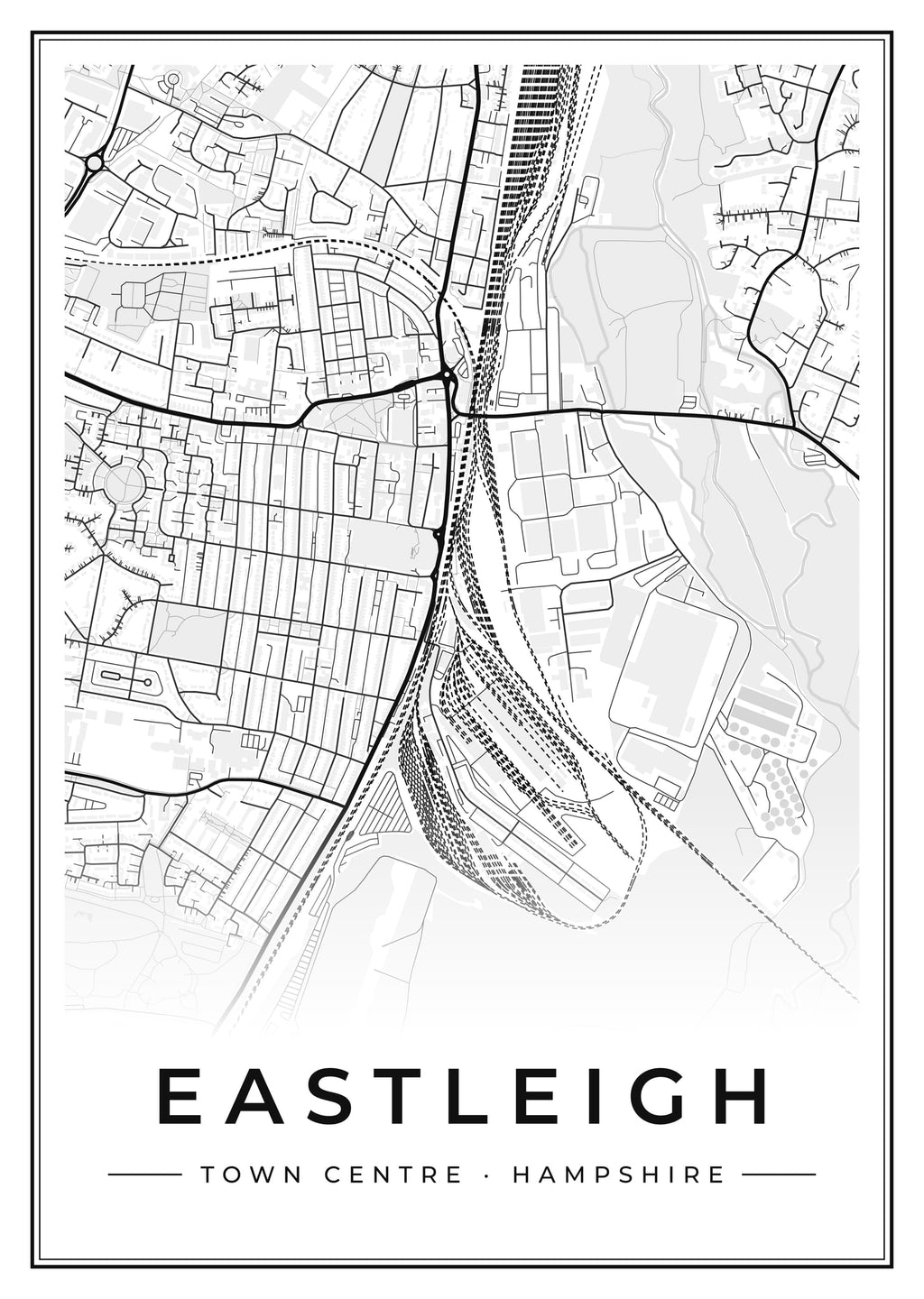 Street map poster of Eastleigh town centre, Hampshire