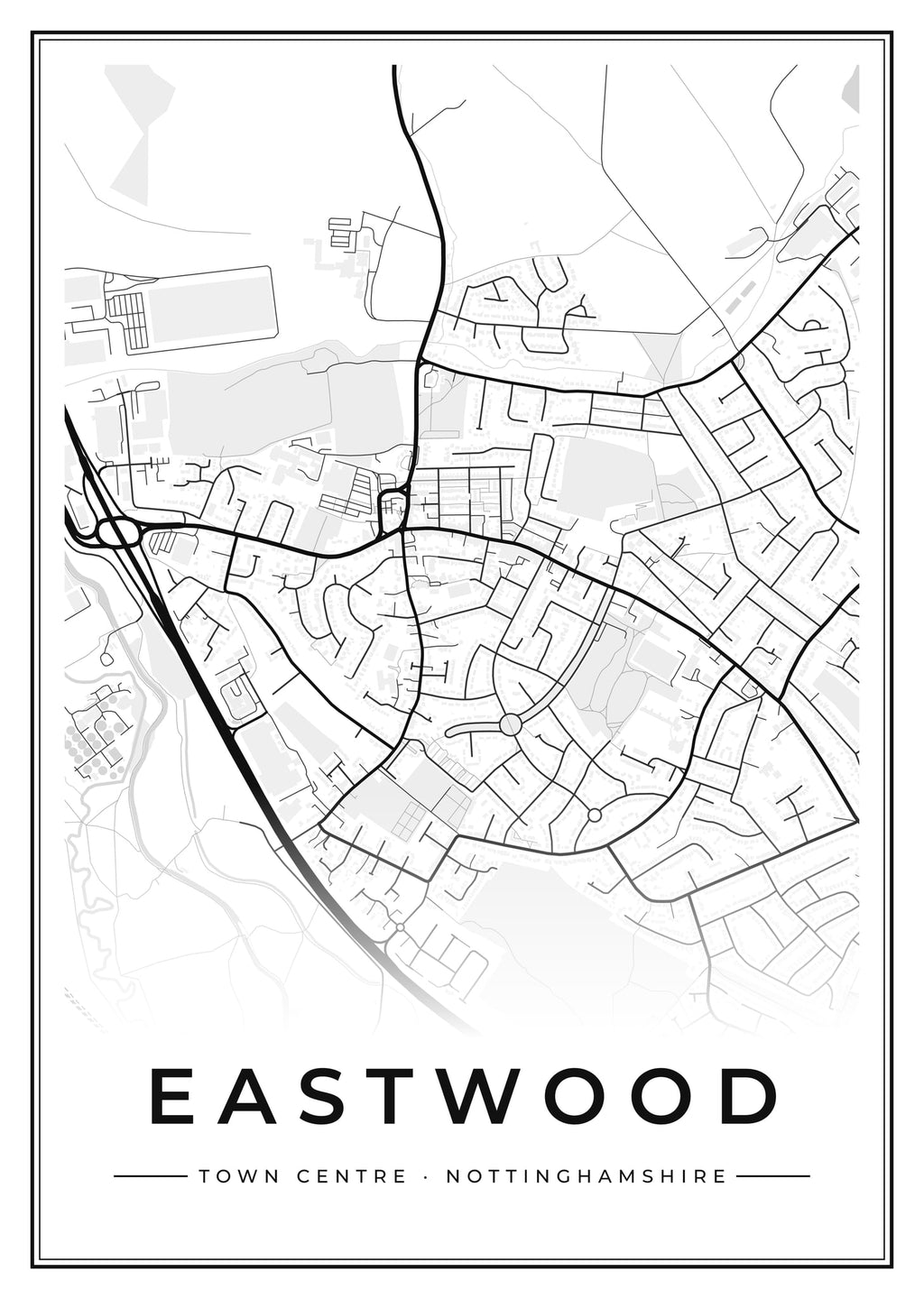 Street map poster of Eastwood town centre, Nottinghamshire
