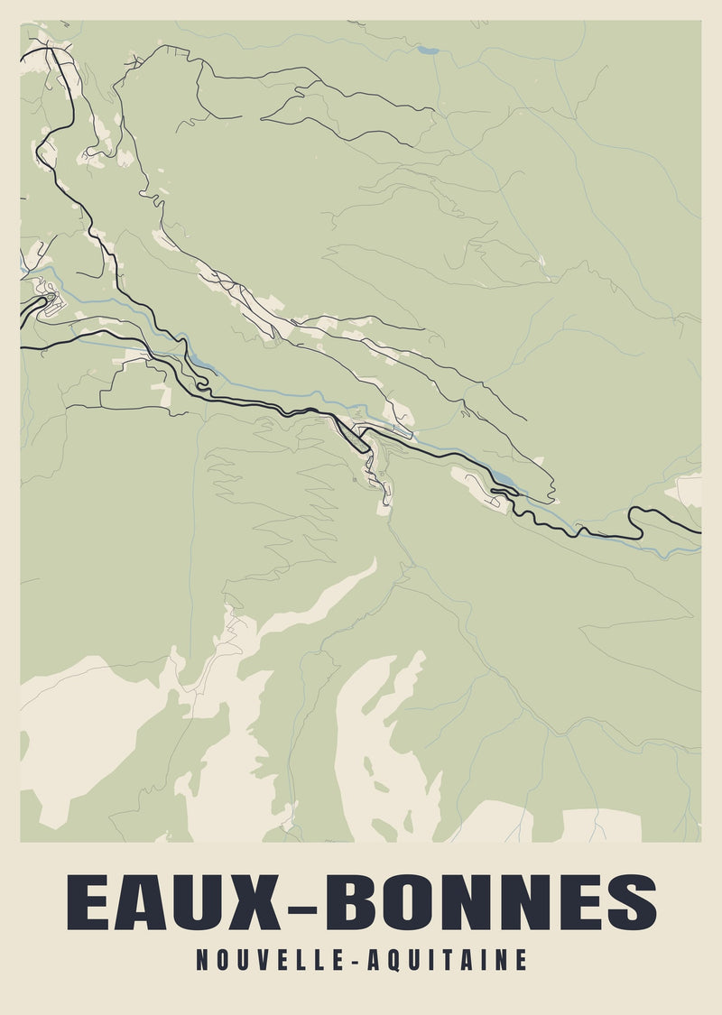Eaux-Bonnes Street Map Poster