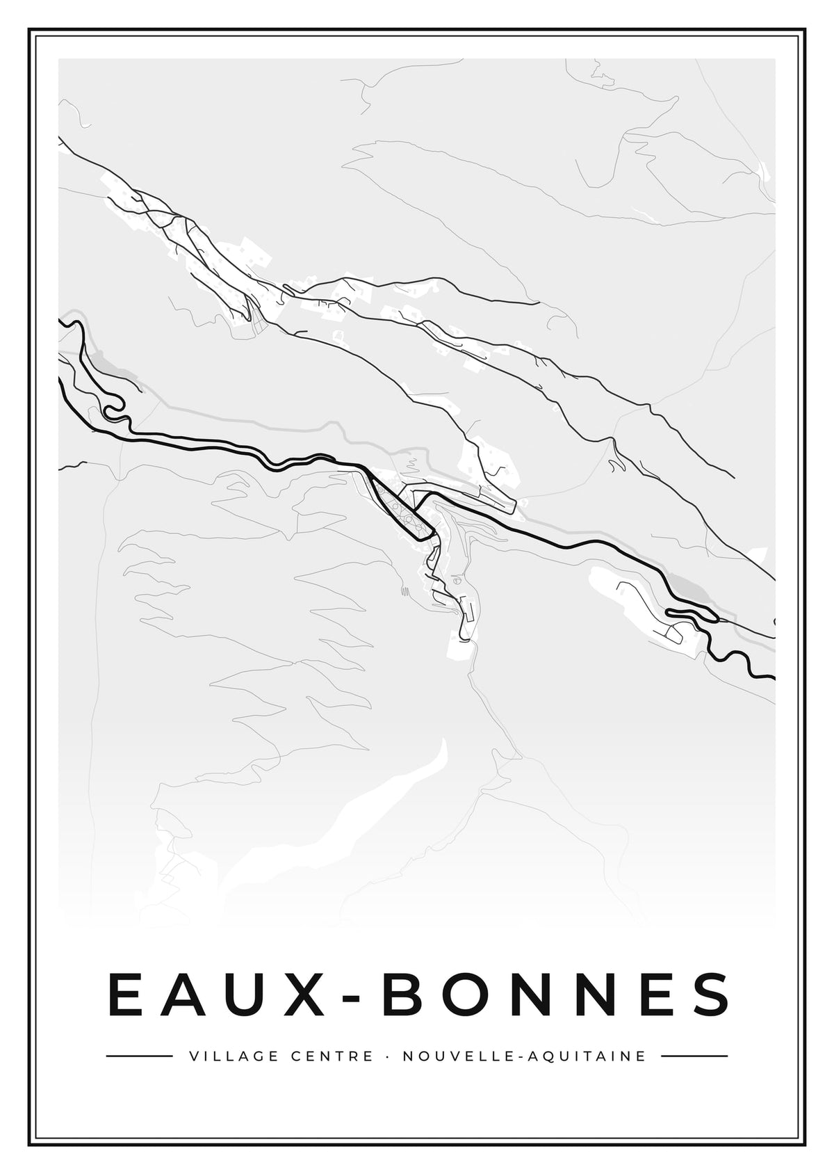 Street map poster of Eaux-Bonnes village centre, Nouvelle-Aquitaine