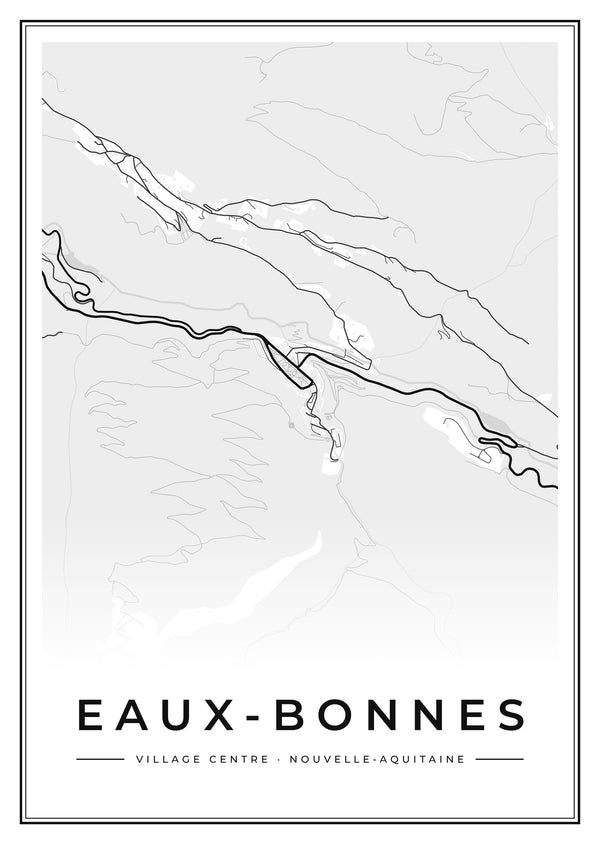 Eaux-Bonnes Village Centre Street Map Poster