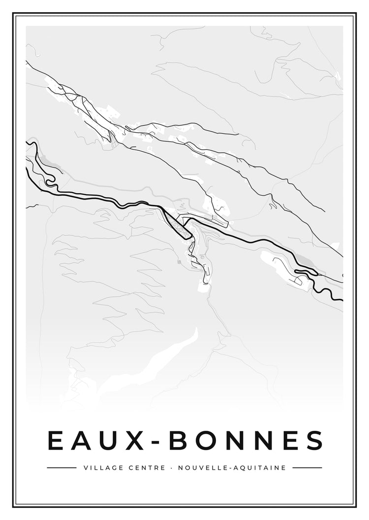Eaux-Bonnes Village Centre Street Map Poster