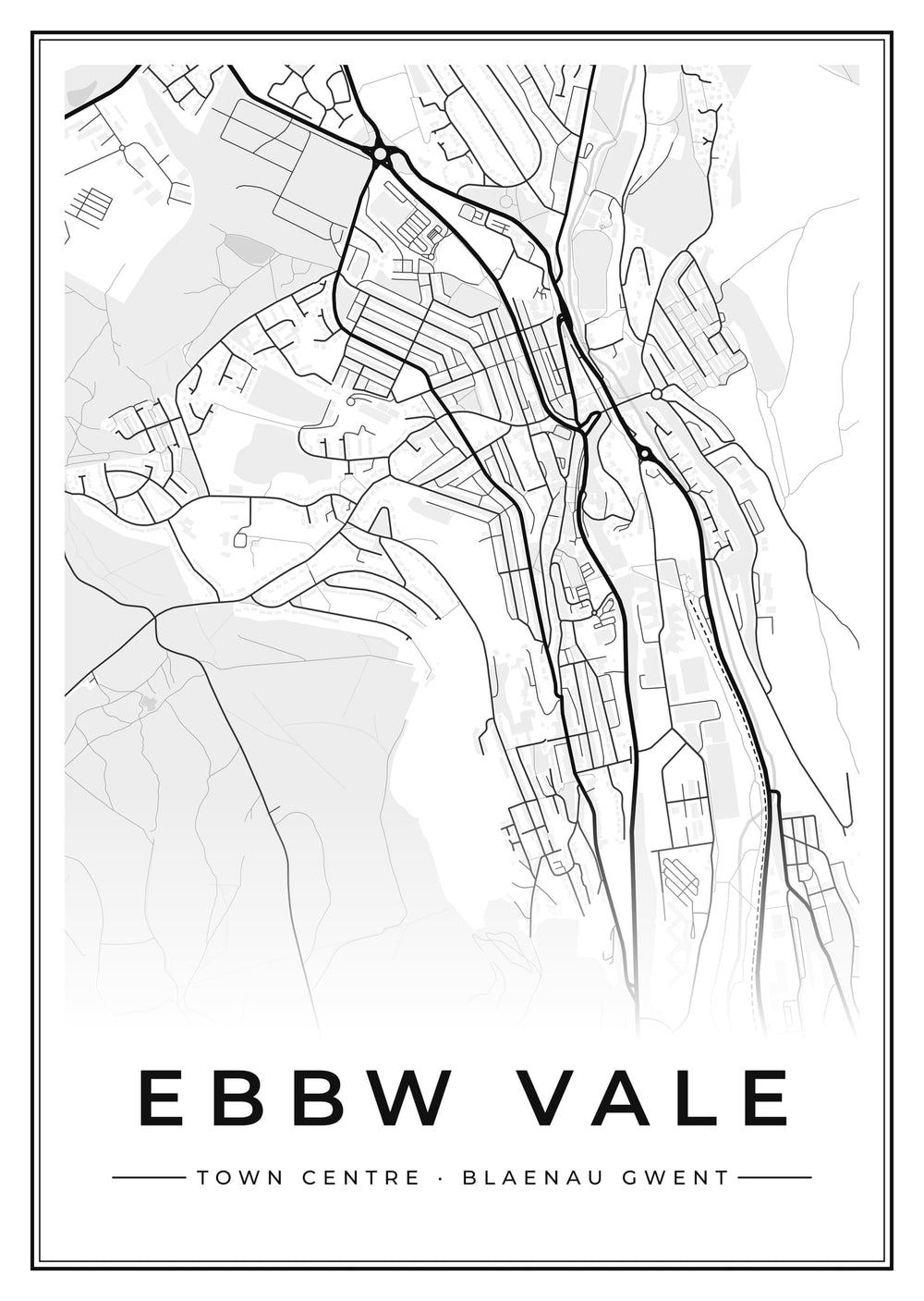 Ebbw Vale Town Centre Street Map Poster
