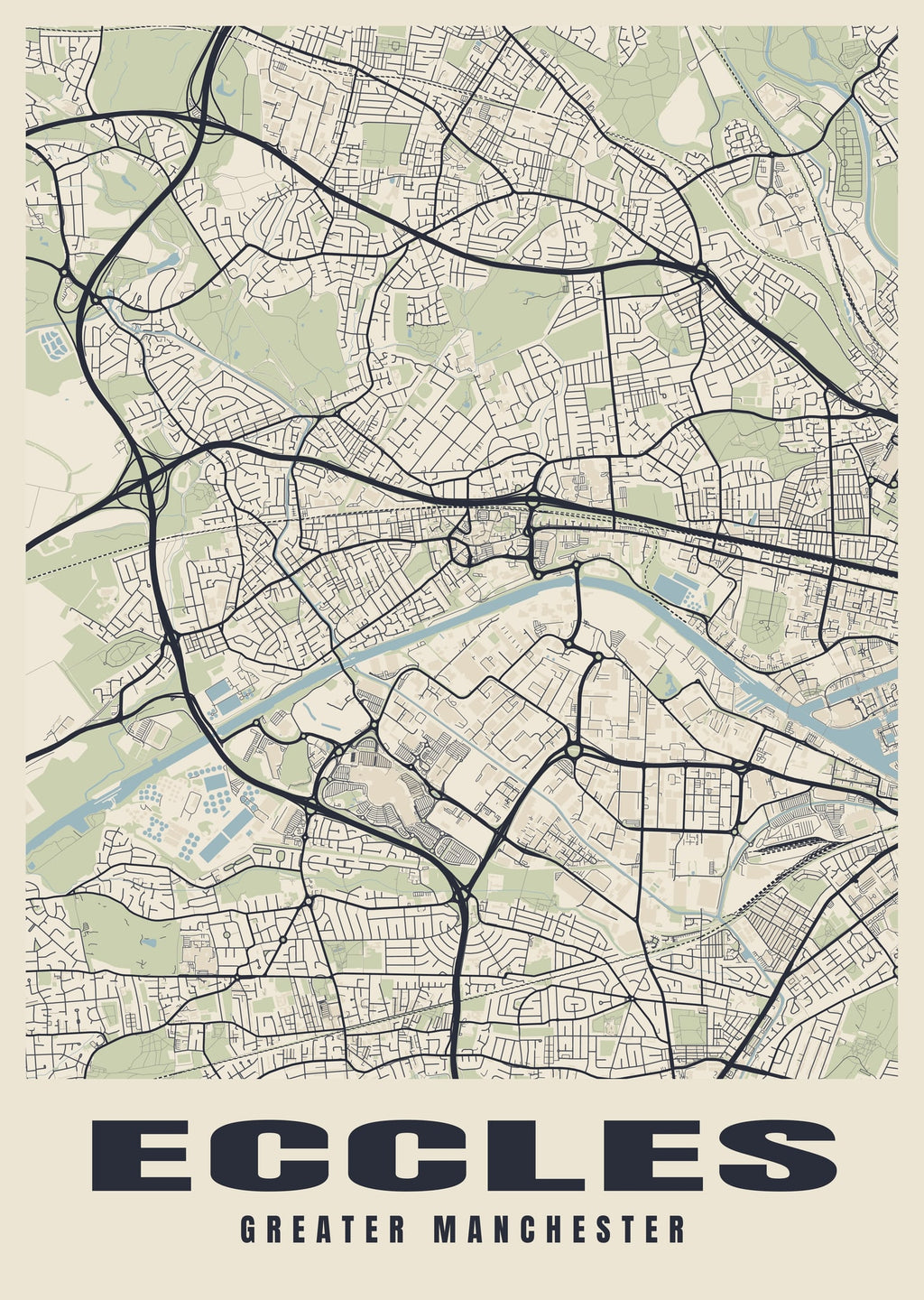 Street map poster of Eccles, Greater Manchester
