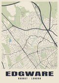 Heritage street map poster of Edgware, Barnet, London