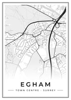 Street map poster of Egham town centre, Surrey