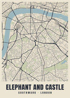 Heritage street map poster of Elephant and Castle, Southwark, London