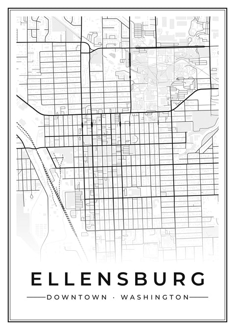 Ellensburg Downtown Street Map Poster
