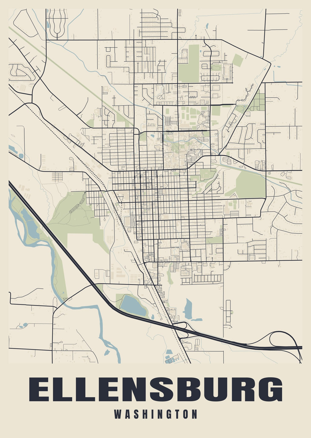 Street map poster of Ellensburg, Washington