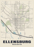 Street map poster of Ellensburg, Washington