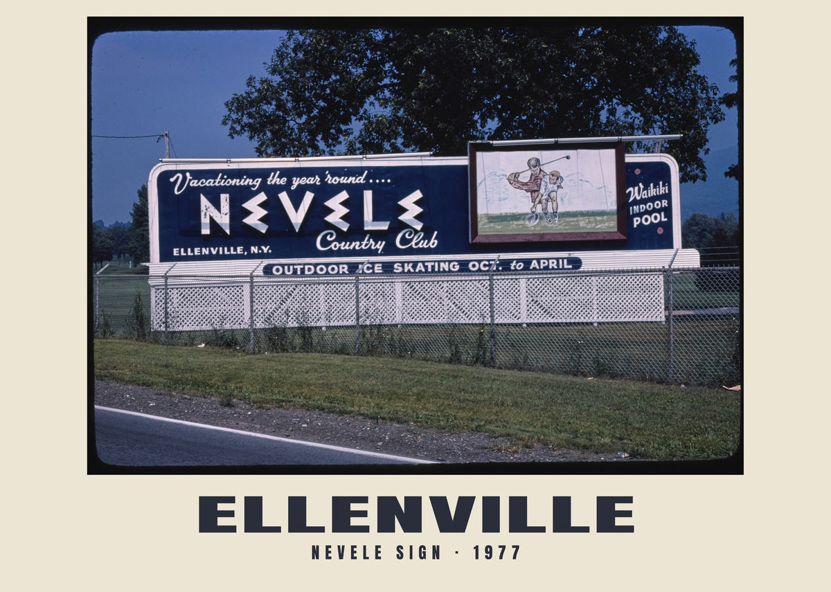 Nevele Sign, Ellenville, New York — Historic photograph print, 1977