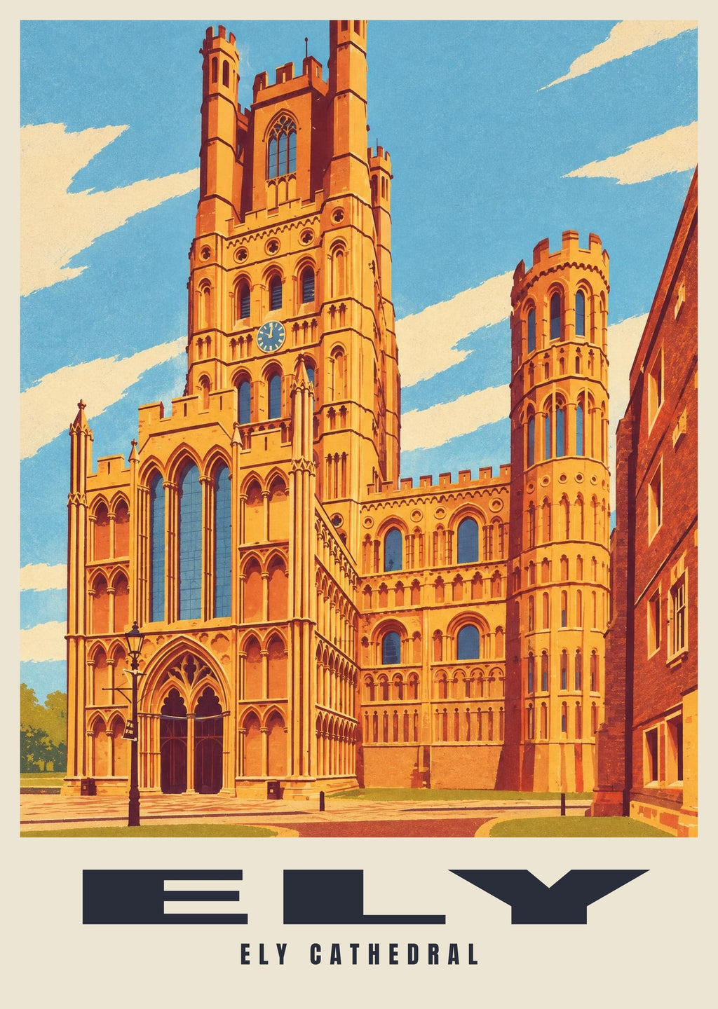 Ely Cathedral poster, Retro Railway style