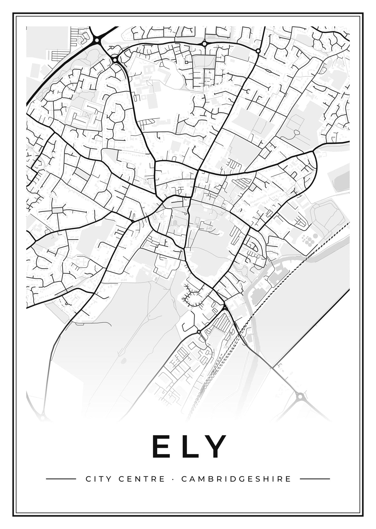 Street map poster of Ely city centre, Cambridgeshire